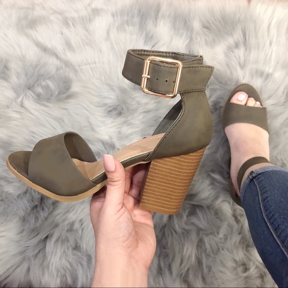 Shoes - Olive Green Open toe block heel
